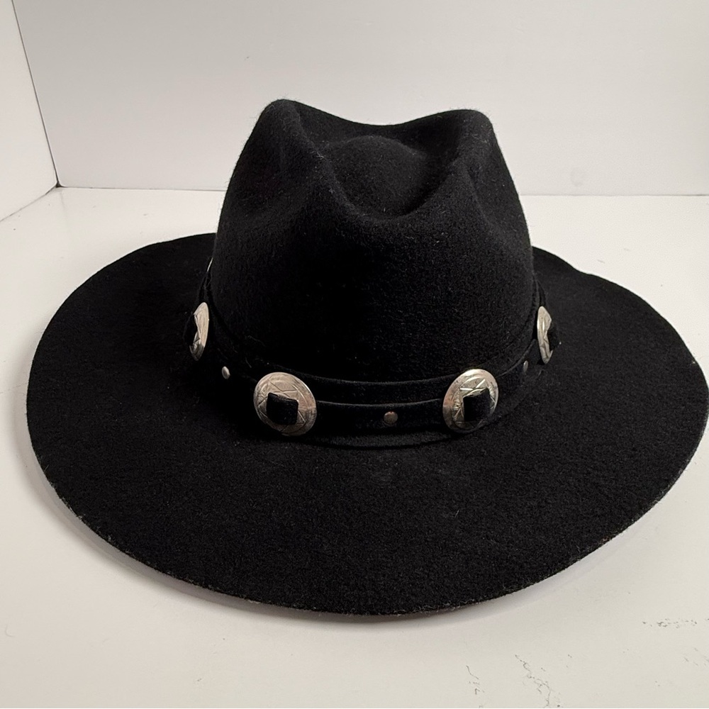 Eddy Bros Hat Cowboy Western Wool Felt Conch Metal Deco Gambler Black Medium USA - Picture 5 of 8